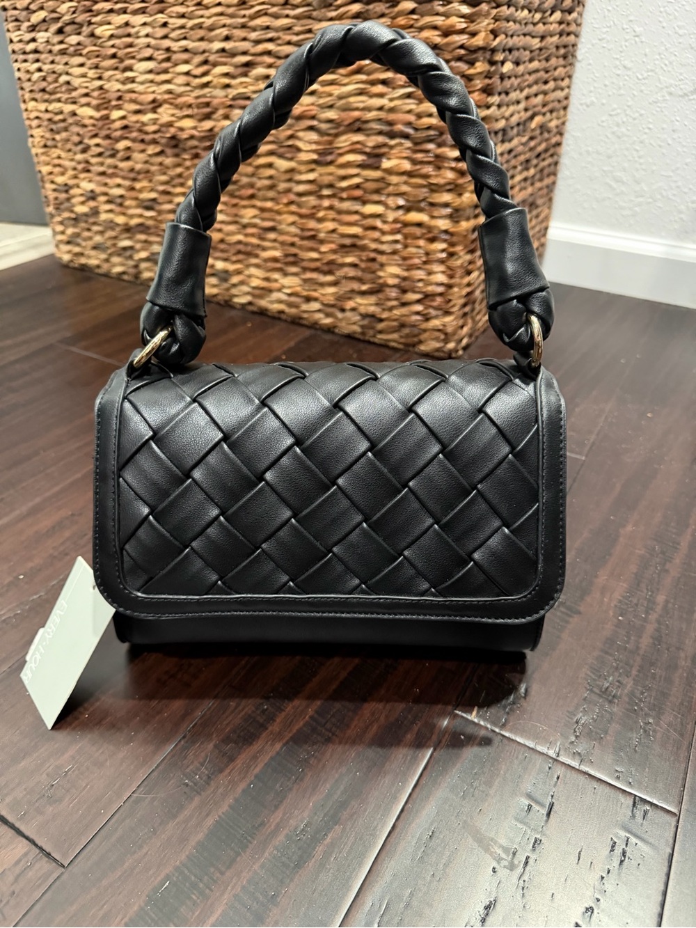 Boutique Black Woven Leather Shoulder Bag